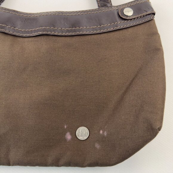Thirty-One Shoulder Bag Brown Removable Floral Skirt Brown Trim Purse Sachel - Picture 9 of 16